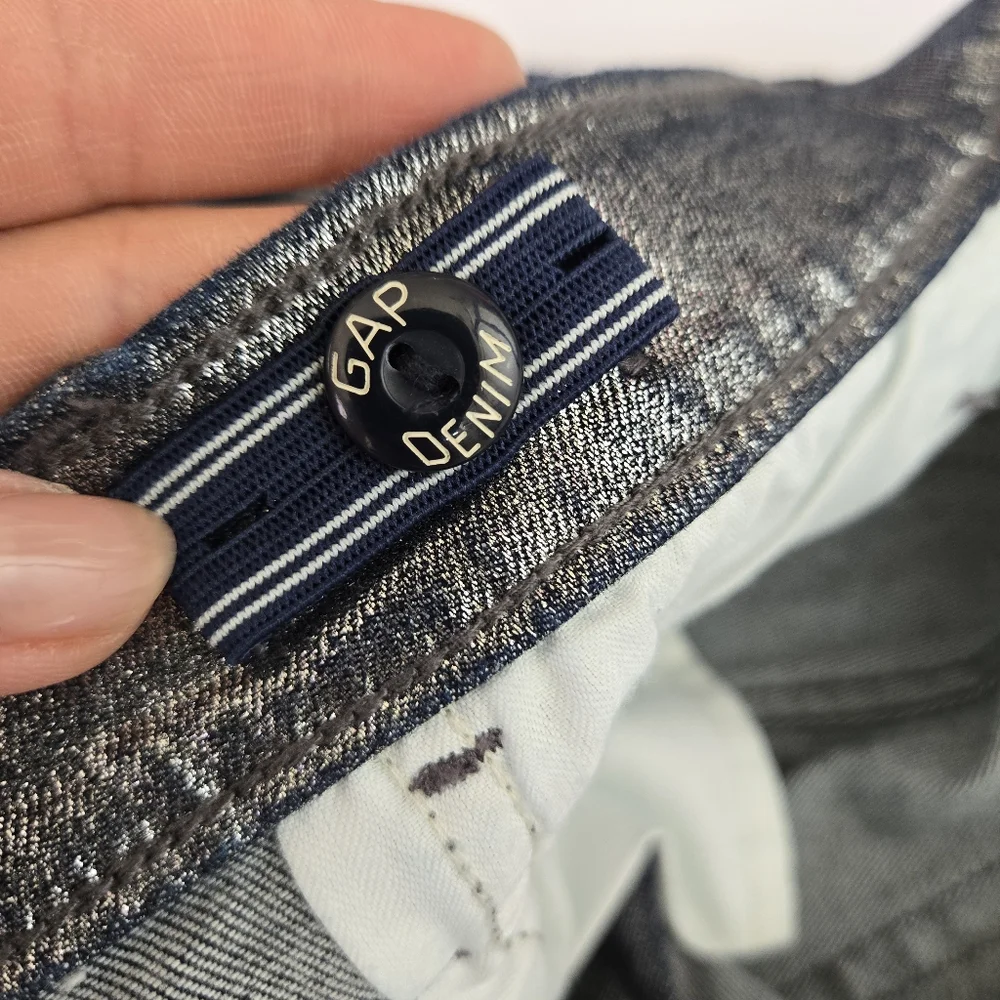 Gap Kids Low Stride Metallic Wide Leg Girls Size 16 Denim Jeans Adjustable Waist